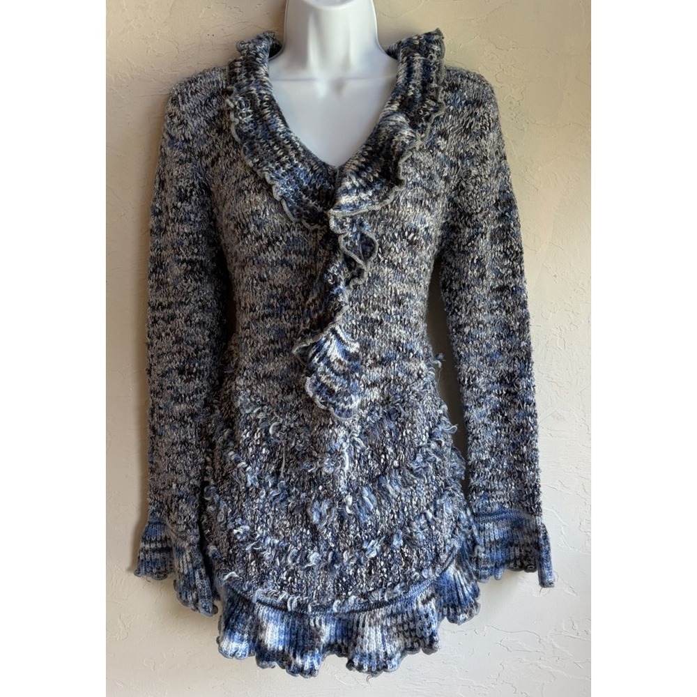 Vintage Y2K Bacci Ruffle Sweater M Whimsigoth Boho Romantic Bell Fairy Grunge
